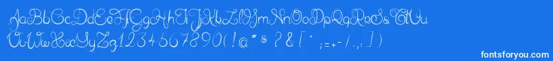 フォントDelphineetmathiasscript – 青い背景に白い文字