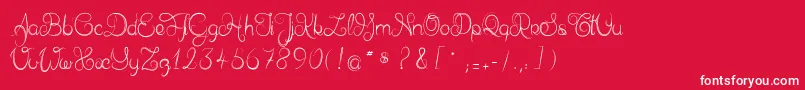 フォントDelphineetmathiasscript – 赤い背景に白い文字