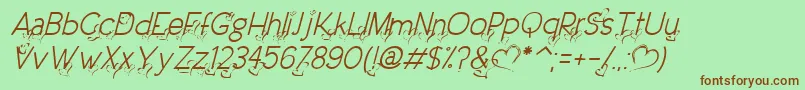 DreamLoveValentineLightItalic Font – Brown Fonts on Green Background