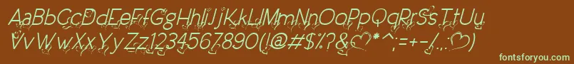 DreamLoveValentineLightItalic Font – Green Fonts on Brown Background