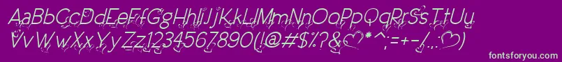 DreamLoveValentineLightItalic-fontti – vihreät fontit violetilla taustalla