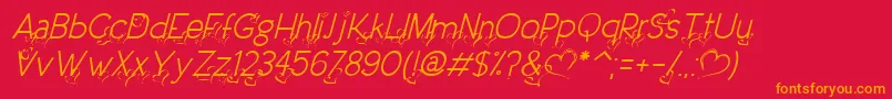 フォントDreamLoveValentineLightItalic – 赤い背景にオレンジの文字