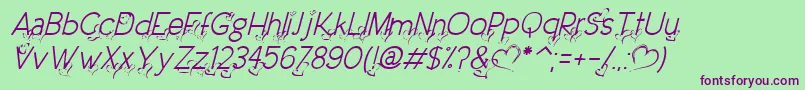 DreamLoveValentineLightItalic Font – Purple Fonts on Green Background