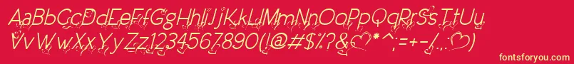 DreamLoveValentineLightItalic-fontti – keltaiset fontit punaisella taustalla