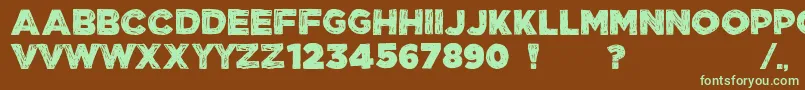 フォントManhattanHandBoldAllCaps – 緑色の文字が茶色の背景にあります。