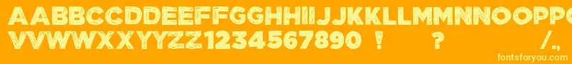 ManhattanHandBoldAllCaps-Schriftart – Gelbe Schriften auf orangefarbenem Hintergrund