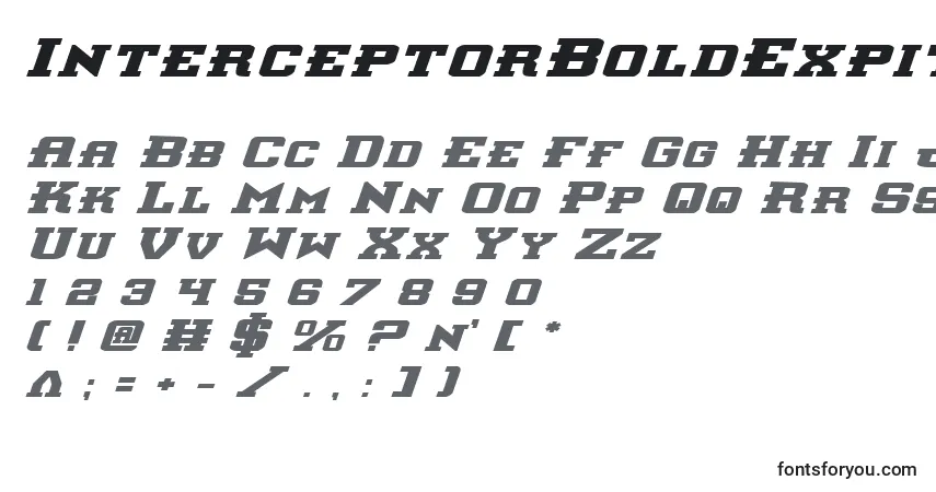 Schriftart InterceptorBoldExpitalic – Alphabet, Zahlen, spezielle Symbole