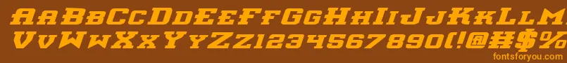 InterceptorBoldExpitalic-Schriftart – Orangefarbene Schriften auf braunem Hintergrund