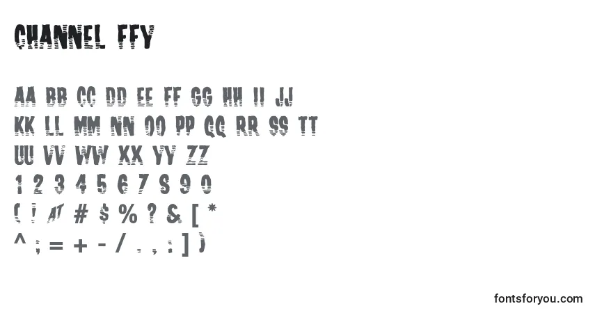 A fonte Channel ffy – alfabeto, números, caracteres especiais