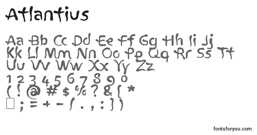 A fonte Atlantius – alfabeto, números, caracteres especiais