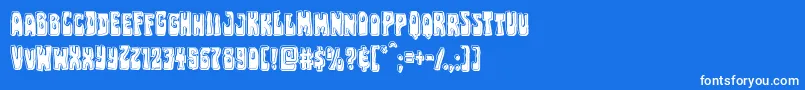 Pocketmonsterbevel-Schriftart – Weiße Schriften auf blauem Hintergrund