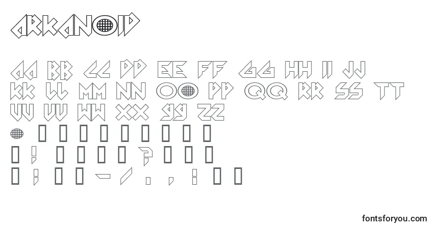 Czcionka Arkanoid – alfabet, cyfry, specjalne znaki