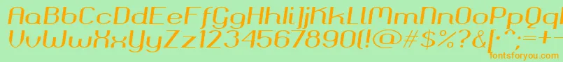 フォントOkolaksbolditalic – オレンジの文字が緑の背景にあります。