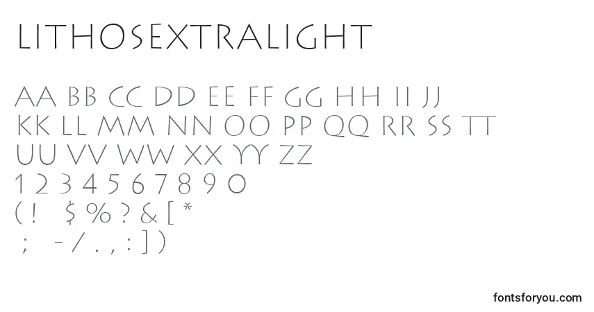 A fonte LithosExtralight – alfabeto, números, caracteres especiais