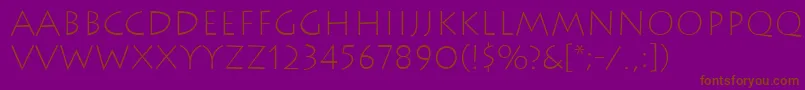 LithosExtralight-Schriftart – Braune Schriften auf violettem Hintergrund