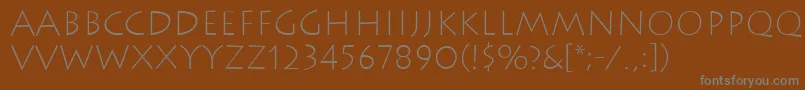 LithosExtralight-fontti – harmaat kirjasimet ruskealla taustalla