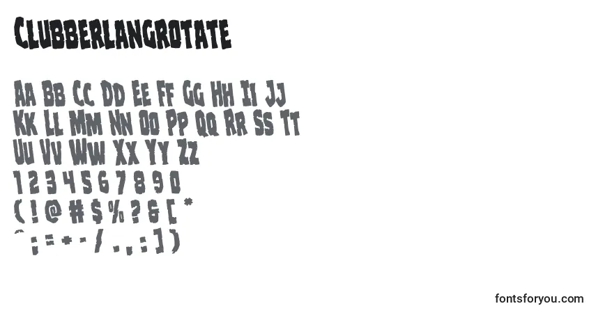 Czcionka Clubberlangrotate – alfabet, cyfry, specjalne znaki