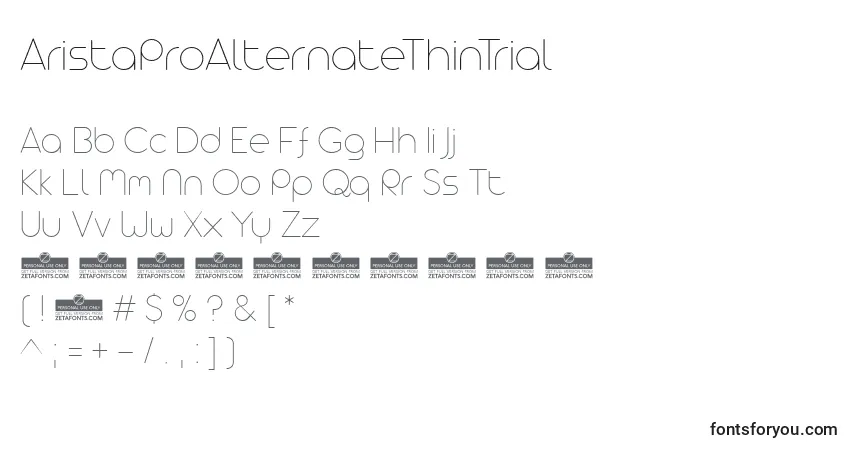 Czcionka AristaProAlternateThinTrial – alfabet, cyfry, specjalne znaki