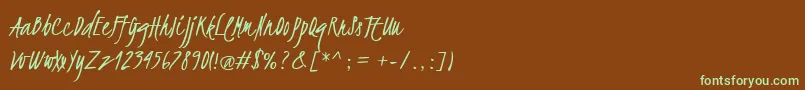 フォントKristi – 緑色の文字が茶色の背景にあります。