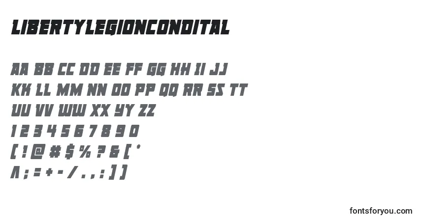 Шрифт Libertylegioncondital – алфавит, цифры, специальные символы