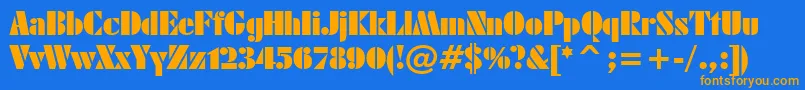 FuturaBlackBt-Schriftart – Orangefarbene Schriften auf blauem Hintergrund