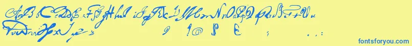 フォントPortuguesarcaicolectura – 青い文字が黄色の背景にあります。