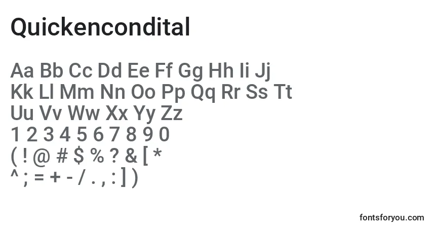 Czcionka Quickencondital – alfabet, cyfry, specjalne znaki