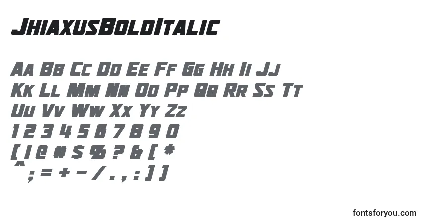 Schriftart JhiaxusBoldItalic – Alphabet, Zahlen, spezielle Symbole