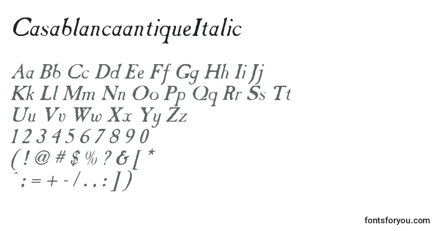 Fuente CasablancaantiqueItalic - alfabeto, números, caracteres especiales