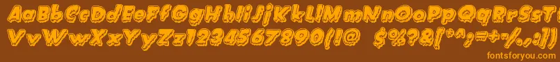 Weitere Informationen zur CreatureFeature-Schriftart CreatureFeature-Schriftart – Orangefarbene Schriften auf braunem Hintergrund