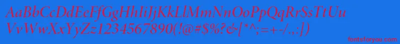 MinionproMediumitdisp-Schriftart – Rote Schriften auf blauem Hintergrund
