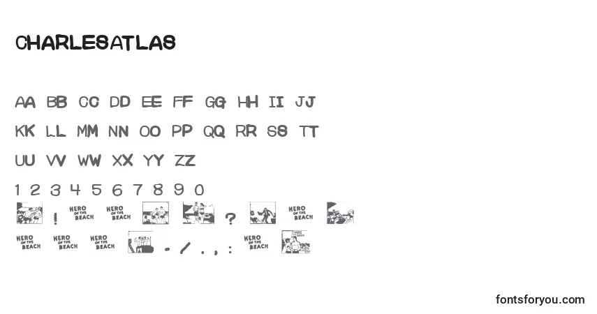 A fonte CharlesAtlas – alfabeto, números, caracteres especiais