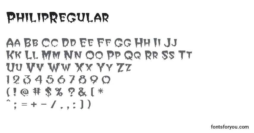 Czcionka PhilipRegular – alfabet, cyfry, specjalne znaki