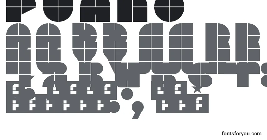 Schriftart Plano – Alphabet, Zahlen, spezielle Symbole