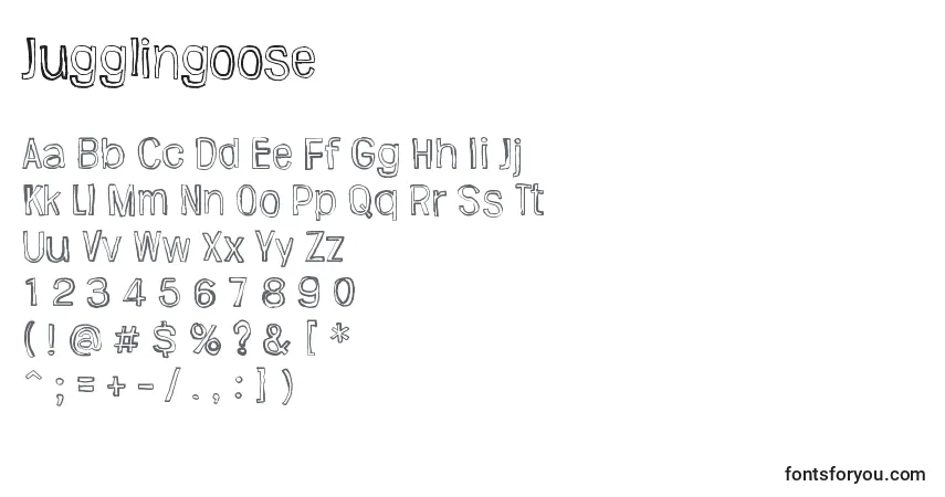Schriftart Jugglingoose – Alphabet, Zahlen, spezielle Symbole