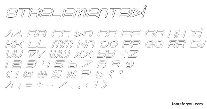 Czcionka 8thelement3Di – alfabet, cyfry, specjalne znaki