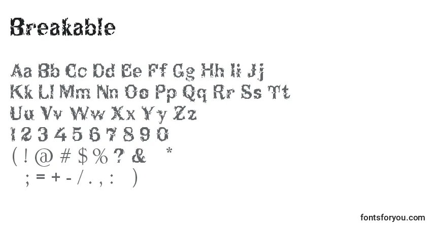 A fonte Breakable – alfabeto, números, caracteres especiais