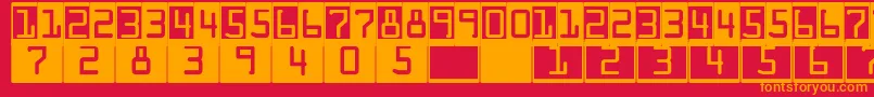 DeconumbersLhOcra-Schriftart – Orangefarbene Schriften auf rotem Hintergrund