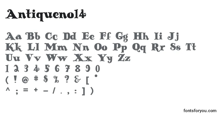 A fonte Antiqueno14 – alfabeto, números, caracteres especiais