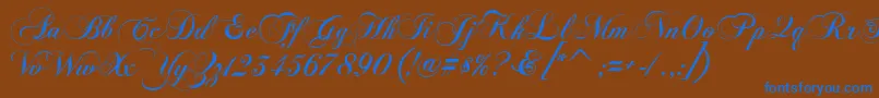 FlaemischeKanzleischrift-Schriftart – Blaue Schriften auf braunem Hintergrund