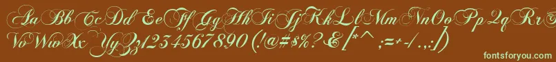 フォントFlaemischeKanzleischrift – 緑色の文字が茶色の背景にあります。