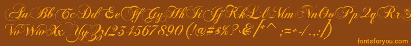 FlaemischeKanzleischrift-Schriftart – Orangefarbene Schriften auf braunem Hintergrund