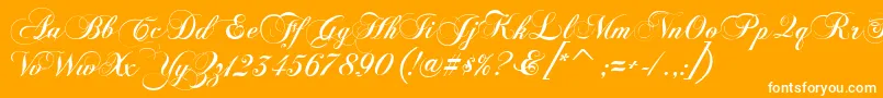 FlaemischeKanzleischrift-Schriftart – Weiße Schriften auf orangefarbenem Hintergrund