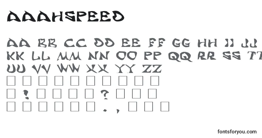 AaahSpeed Font – alphabet, numbers, special characters