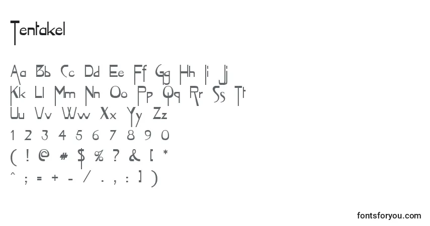 Czcionka Tentakel – alfabet, cyfry, specjalne znaki