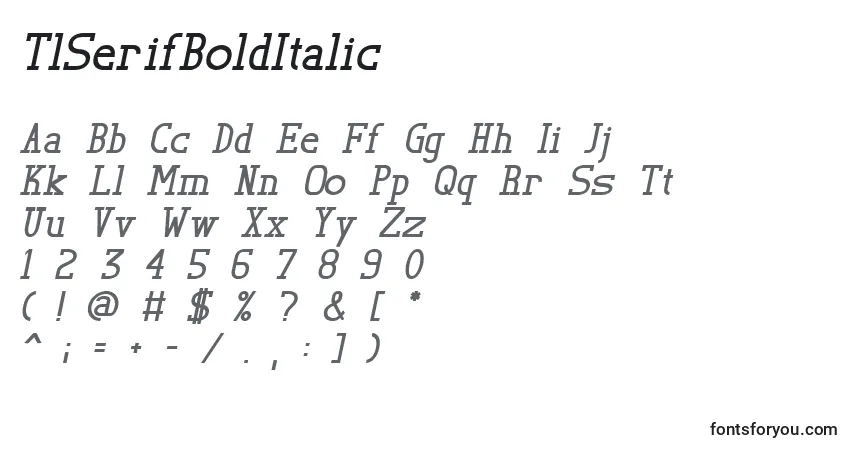 Fuente TlSerifBoldItalic - alfabeto, números, caracteres especiales