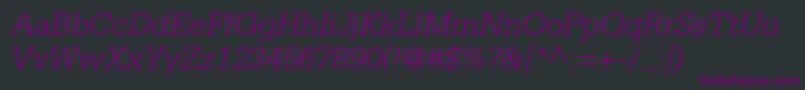 Fonte SerifastdLightitalic – fontes roxas em um fundo preto