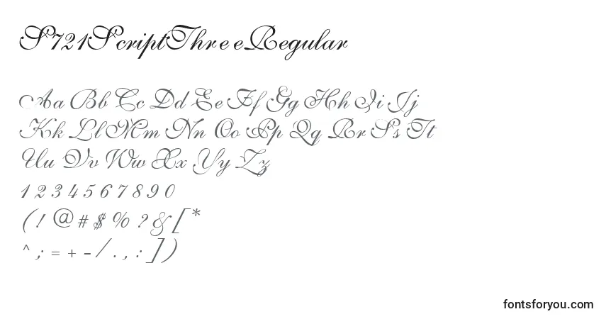 A fonte S721ScriptThreeRegular – alfabeto, números, caracteres especiais