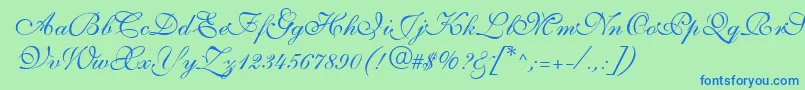 S721ScriptThreeRegular-Schriftart – Blaue Schriften auf grünem Hintergrund