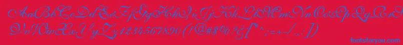 S721ScriptThreeRegular-Schriftart – Blaue Schriften auf rotem Hintergrund